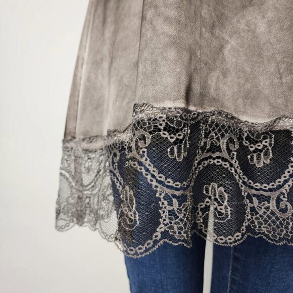 Poools Grey Satin Lace Bottom Sleeveless Tunic Top Size L - Picture 3 of 6